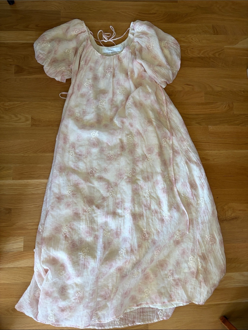 Women’s Pink Tie-Dye Maxi Dress with Puff Sleeves